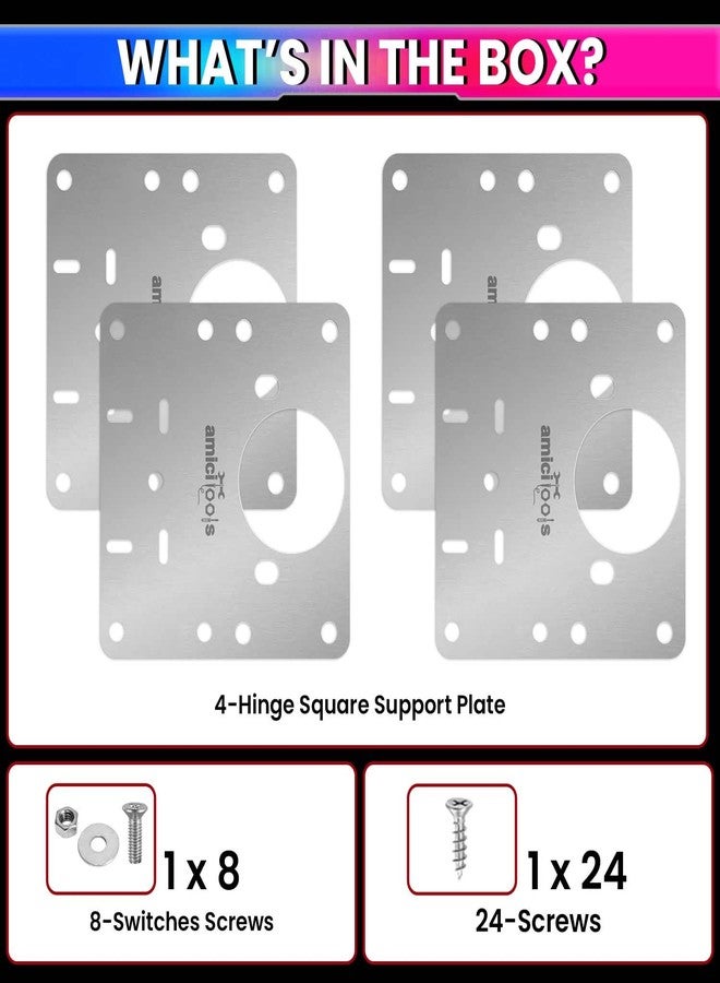 amiciTools Stainless Steel (SS202) Hinge Repair Plate with Mounting Screws for Furniture, Shelves, Cabinet Protection (4-Pcs) - Image 5